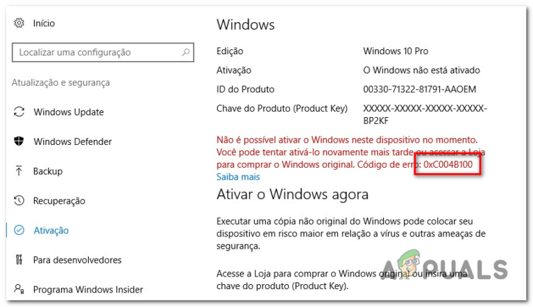 Устранить ошибку активации Windows 0xC004B100