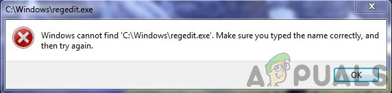 Исправлено: Windows не может найти regedit.exe