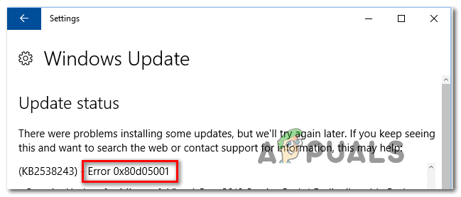 Как исправить ошибку Windows Update Store 0x80D05001