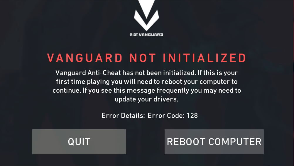 Программа vanguard не запущена valorant код ошибки 128