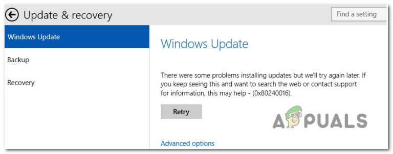 Проблема с обновлением Windows 10 Ошибка 0x80240016 (Исправить)