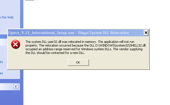 Исправлено: ошибка «Недопустимое перемещение системной DLL» в Windows XP.