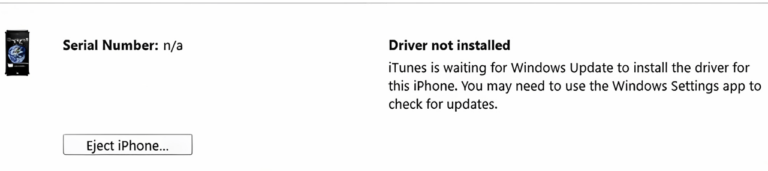 Исправлено: «Драйвер не установлен» iTunes ожидает, пока Центр обновления Windows установит драйвер