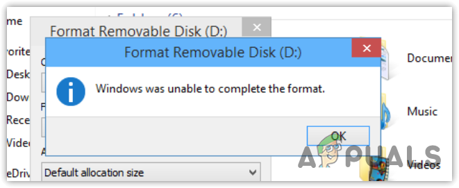 Исправлено: Windows не удалось завершить форматирование.