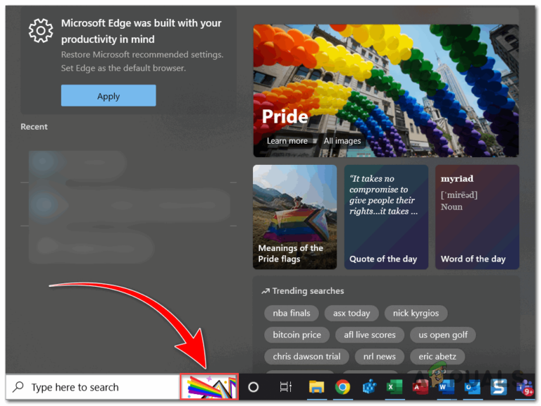 Как убрать флаг гордости из строки поиска в Windows?