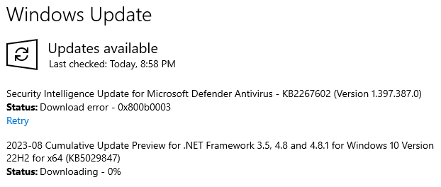 Как исправить ошибку обновления KB2267602 для Microsoft Defender?